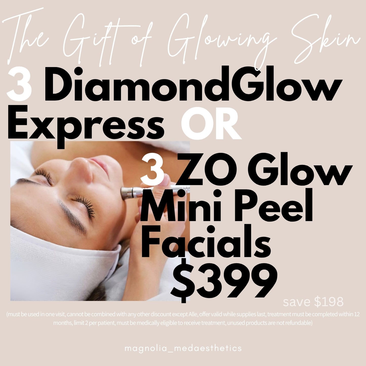 The Gift of Glowing Skin: 3 DiamondGlow Express or 3 ZO Glow Mini Facials