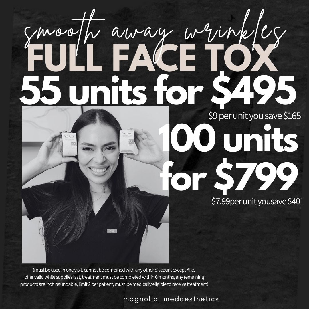 Full Face Botox - 100 Unit package - $7.99 per unit - $799