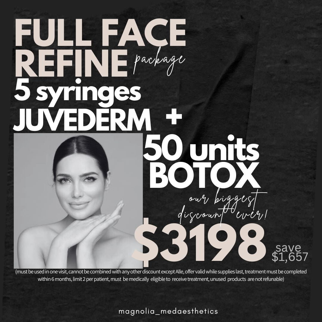 Full Face Refine: 5 syringes of Juvederm + 50 units of Botox $3198