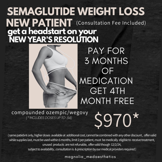 Semaglutide Weight Loss Package - New Weight Loss Patients: Pay for 3 Months of Medication and get the 4th Month Free (Includes Doses up to .54)