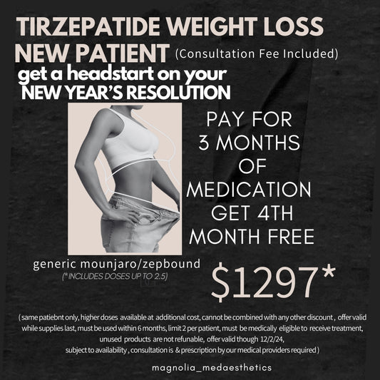 Tirzepatide Weight Loss Package - New Weight Loss Patients: Pay for 3 Months of Medication and get the 4th Month Free (Includes Doses up to 2.5)